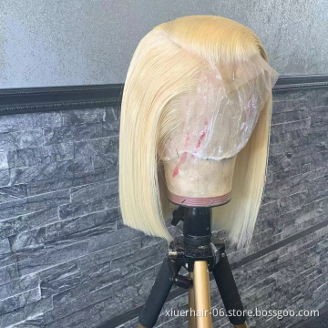 Wholesale Peruvian Cheap Price Hd Lace 8Inch Water Wave Blonde 613 Colored Human Hair Lace Front Short Bob Wig